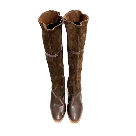Vintage 1970s brown suede leather accent knee high zip up heeled fashion boots - Picture 4 of 9